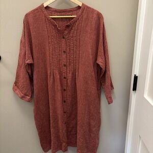 Gundrun Sjoden Small Burgundy Stripe Linen Shirt Dress